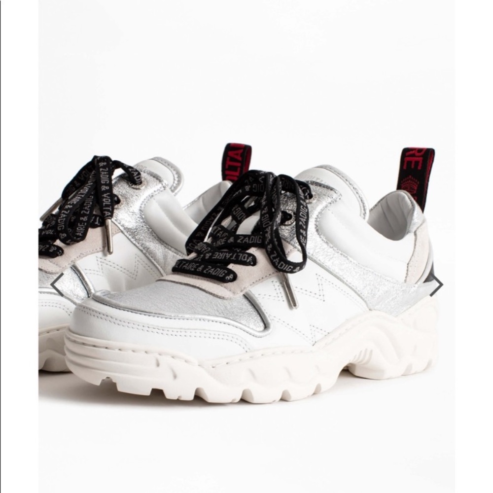 EUC Zadig & Voltaire Paris Blaze Metallic Sneakers - silver - size 36